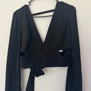 Sexy black long sleeve blouse Size M